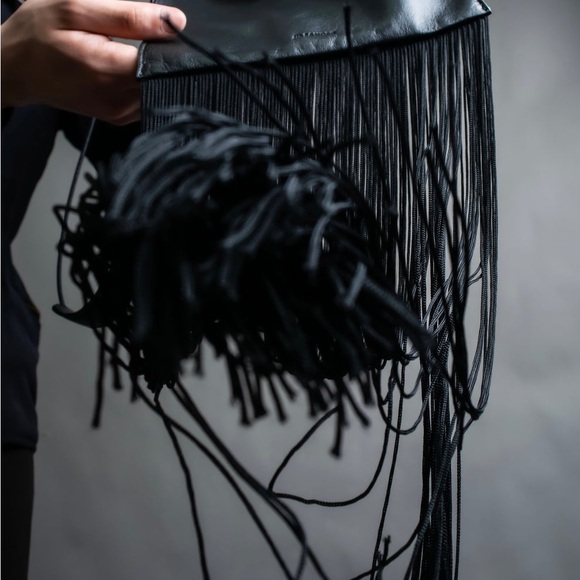 Jil Sander Designer Black Leather Tassle Fringe Unique Smooth Bag Handbag Should - Picture 8 of 16